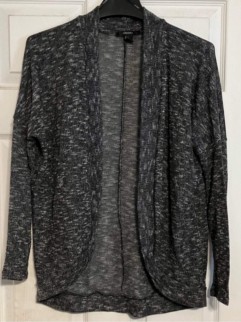 Forever 21 Space Dye Open Front Cardigan Black & White Heathered Size L